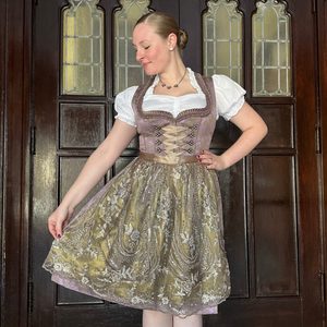 Women's Bavarian Style Dirndl <b>Dress</b> Traditional Beer Festival Folk Costume Midi <b>Dress</b> with Apron Floral Print Satin A-Line - Product Image 3