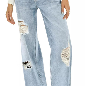 Pantalon en jean classique en tissu denim de coton, coupe confortable, construction durable, vêtement décontracté pour tous les jours, mode, OEM, jean pour femmes - Product Image 5