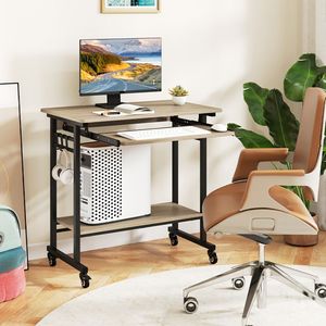 Supporto per Laptop con Rotelle, Tastiera Estraibile e Ganci, Pratica Postazione di Lavoro Mobile - Product Image 3