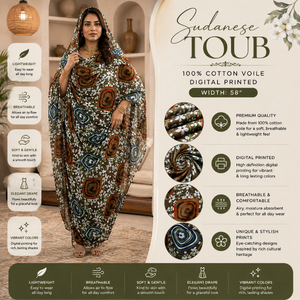 Tissu en voile 100% coton imprimé numériquement |   Tissu en coton multicolore soudanais Toub à imprimé artistique, tissu doux pour vêtements de mode - Product Image 5
