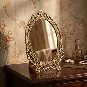 Vintage Brass <b>Table</b> <b>Mirror</b> Antique Finish Decorative Dressing <b>Mirror</b> <b>with</b> <b>Stand</b> Handcrafted Solid Brass Frame for Vanity Home - Product Image 6