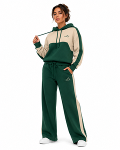 Conjunto Casual de Sudadera con Capucha y Pantalones para Mujer con Paneles Laterales en Contraste, Siluetas Relajadas, Conjunto de Dos Piezas Personalizado para Invierno - Product Image 4