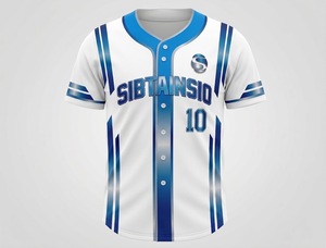 Camiseta de Béisbol Sublimada Personalizada, Blanca con Rayas Azules, Cierre de Botones, Uniforme con Nombre y Número Personalizados, Ropa Deportiva - Product Image 2