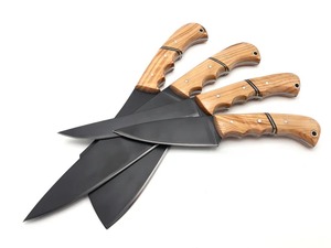 Custom Handmade Carbon Steel 4-Piece <b>Sharp</b> <b>Kitchen</b> <b>Knife</b> Set Wooden Handle Leather Roll Bag Ambidextrous Professional - Product Image 3