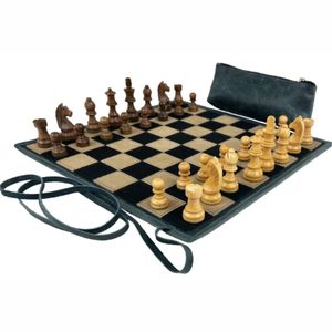 Luxury Leather Roll Up Chess Set Portable Travel Board Game Professional Wooden <b>Pieces</b> Custom Wholesale Gift Roll Up Chess Set - Product Image 5