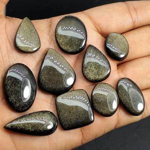 Lot de cabochons en obsidienne dorée naturelle en gros |   Pierres précieuses d'obsidienne à reflets dorés en vrac pour la fabrication de bijoux |   Formes mélangées polies - Product Image 4