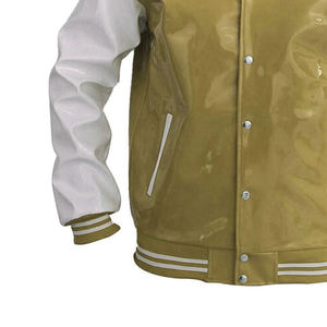 Veste universitaire en cuir PVC de qualité supérieure pour homme avec col montant et logo frontal - Veste bomber de baseball de luxe, streetwear tendance - Product Image 4
