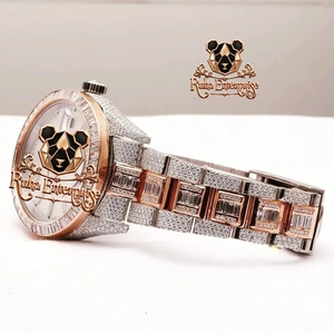 Decorative Stainless Steel <b>Watch</b> with Continuous Stone Accents, Elaborate Face <b>Work</b> and Extended Bracelet Styling. - Product Image 1