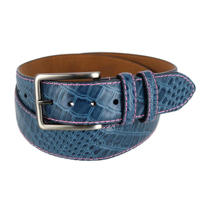 Cinturón de golf para hombre de cuero genuino gris de alta calidad con estampado animal, costuras en contraste, hebilla plateada, logotipo personalizado OEM, 38 mm, venta al por mayor. - Product Image 5