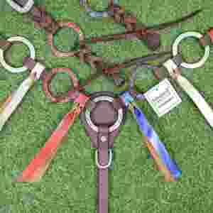 Western Headstall Breast Collar Set: Hand-<b>Tooled</b> Leather, <b>Engraved</b> Rings, Braided Fringe Detail - Product Image 3