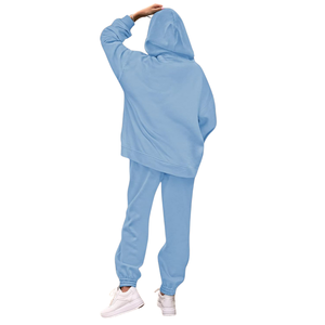 Conjunto Deportivo de 2 Piezas para Mujer, Sudadera con Capucha Azul Claro y Pantalones Deportivos, Mezcla de Algodón y Felpa, Ropa Casual para Estar en Casa, Fabricante Personalizado OEM - Product Image 2