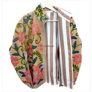 Indian Hand Embroidered Corduroy Suzani <b>Jacket</b> Boho <b>Hippie</b> Women With Cotton Stripe Liner Wear Coats <b>jackets</b> - Product Image 2