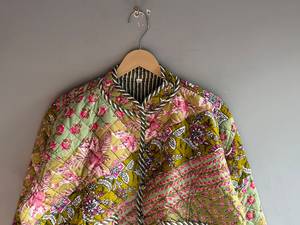 <b>Quilted</b> Cotton <b>Jacket</b> Women Floral <b>Pattern</b> Mandarin Collar Full Sleeve Patch Pocket Autumn Regular Length Woven Fabric GIFT - Product Image 4
