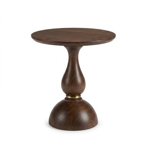 Mesa Auxiliar Redonda de Madera con Acabado en Nogal y Base de Anillo Metálico, Diseño Moderno de Mediados de Siglo para Sala de Estar, Muebles para el Hogar - Product Image 1