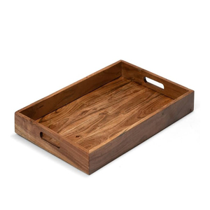 Ensemble de plateaux gigognes 7 pièces en bois d'acacia avec poignées Style vintage pour servir des collations au café ou un décor de table à la maison - Product Image 3