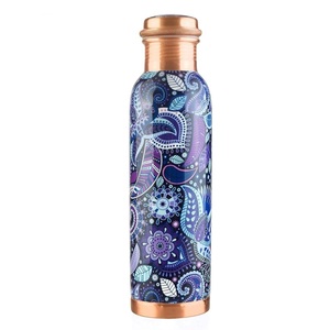 Luxury Fluted Wave Relief Pure Copper Water <b>Bottle</b> Tactile Ribbed Surface <b>Brushed</b> Sheen Reusable Water Container - Product Image 4