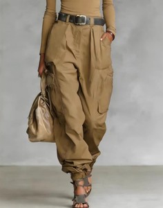 Pantalones Cargo de Pierna Ancha de Cintura Alta, Estilo Urbano Europeo Americano, de Lona de Algodón Sin Elástico, Casuales y Resistentes al Viento para Otoño - Product Image 4