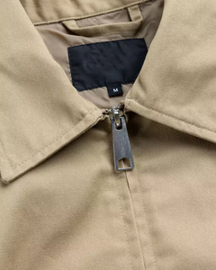 Blouson Bomber en Toile Beige pour Homme, Col Rabattu, Fermeture Éclair, Coupe Courte, Poches, Veste en Toile pour l'Automne - Product Image 5