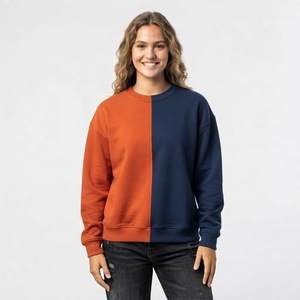 Sudadera de cuello redondo con bloques de color, hombros caídos, manga larga, rosa y verde, de forro polar, de dos tonos, para mujer - Product Image 5