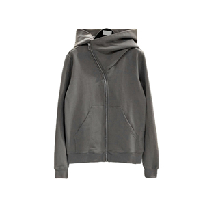 Unisex Earthy Olive <b>Brown</b> Asymmetrical Zip-Up Hoodie Premium Heavyweight Fleece Sweatshirt Featuring High Neck <b>Scarf</b> Collar - Product Image 2