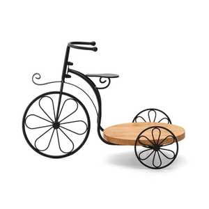 Support de plantes en fer forgé pour vélo, base ronde en bois massif, support créatif en métal pour pot de fleurs, pour patio et jardin - Product Image 1