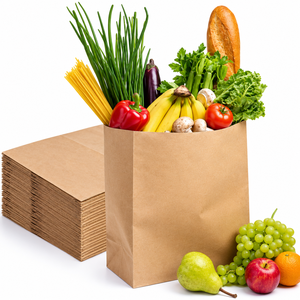 Sacs en papier kraft biodégradables en gros avec poignées plates, fermeture autocollante, sacs d'emballage alimentaire écologiques pour les détaillants et les épiceries - Product Image 2