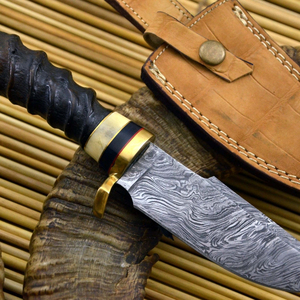Couteau de survie tactique de chasse EDC en acier Damas forgé à la main de haute qualité, manche en corne de cerf et laiton, multicolore, personnalisable DIY - Product Image 6