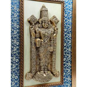21\" Tirupati Balaji (Venkateshvara) Wood <b>Framed</b> Brass Sculpture <b>Wall</b> Hanging Decorative <b>Art</b> Piece - Product Image 3