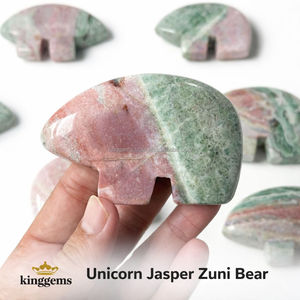 หินแจสเปอร์ยูนิคอร์นธรรมชาติแกะสลักรูปหมีซูนี งานฝีมือประณีต คริสตัลบำบัดคุณภาพเยี่ยม รูปปั้นสัตว์สำหรับตกแต่งและเป็นของขวัญ - Product Image 3