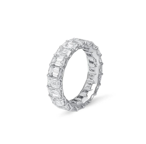 Anillo de Eternidad de Lujo con Corte Esmeralda, Oro Blanco, Completamente Adornado con Diamantes, Joyería para Aniversario de Bodas, Elegante Regalo - Product Image 5