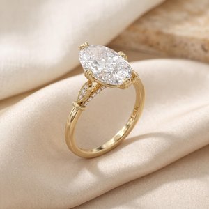 Anillo de Diamante Ovalado de 3.01CT Cultivado en Laboratorio con Oro Sólido de 14K, Anillo de Compromiso de Lujo para Enamorados - Product Image 3