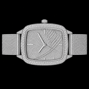 Montre Tonneau de Luxe Sertie de Diamants, Bracelet en Maille d'Acier Inoxydable Argenté, Montre-Bracelet à Quartz pour Hommes et Femmes, Style Premium Élégant - Product Image 2