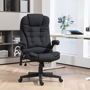 Black Linen High Back Office Chair <b>Vibrating</b> Massage Heat Padded Armrests <b>Remote</b> Control Traditional Executive Chair Made PU - Product Image 2