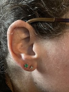 Round Cut <b>Emerald</b> <b>Stud</b> Earrings, 14kt Solid Gold Prong Set Engagement Women Fine <b>Studs</b> Luxury Earrings May Birthstone Jewelry - Product Image 4