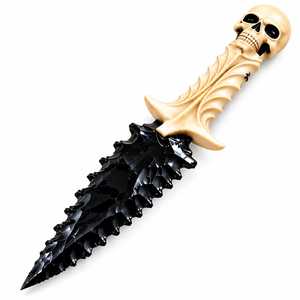 Handgefertigtes schwarzes Obsidianmesser mit cremefarbenem Totenkopfgriff, handgeschliffene Steinblattklinge, gotischer Fantasy-Dolch, dekoratives Sammlerstück - Product Image 6