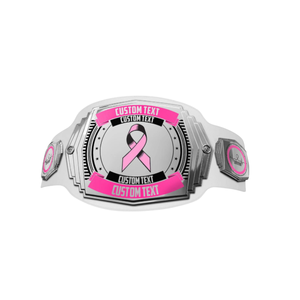 Cinturón de Campeonato de Concienciación sobre el Cáncer de Mama con Texto Personalizado y Diseño de Lazo Rosa, Cinturón Plateado para Eventos de Recaudación de Fondos - Product Image 1