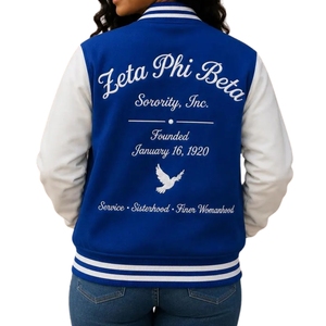 Zeta Phi Beta Sorority Embroidery Men's Casual <b>Nylon</b> Winter Bomber Jacket | ZPB Soror Embroidered Canvas Stand Collar Front - Product Image 4