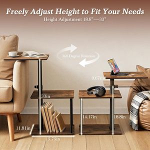 360 Degree Swivel Side <b>Table</b> for Height Adjustment <b>C</b>-Shaped End <b>Table</b> with Storage for Couch Living Room Furniture - Product Image 2