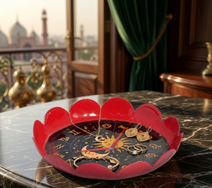 Bandeja de hierro festoneada en color terracota oscuro con arte celestial dorado para organizar pequeños tesoros - Product Image 3