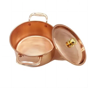 Olla Redonda de Cobre con Tapa y Perilla de Latón, Aspecto Antiguo y Duradero - Product Image 2