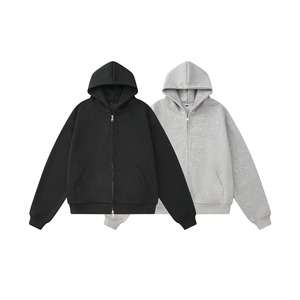 Sudadera con capucha de algodón 100% de felpa con cremallera, hombros caídos, peso pesado, transpirable, para hombre, ideal para invierno. - Product Image 1