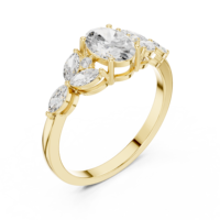 Bague de fiançailles en or jaune avec moissanite taille ovale et pierres latérales marquise, grappe florale, pour femme, bijoux personnalisés