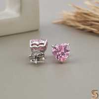 Pendientes de Diamante en Forma de Corazón Rosa, Oro Sólido de 14K con Baño de Rodio, Diseño de Joyería Elegante y Romántico para Mujer, Regalo de Lujo para Uso Diario