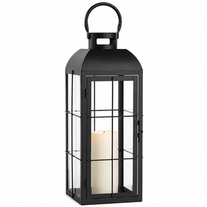 Modern Minimalist Black Metal <b>Candle</b> Lantern Set Industrial Glass Floor <b>Hurricane</b> Lamp For Indoor Outdoor Patio Wedding Decor - Product Image 6