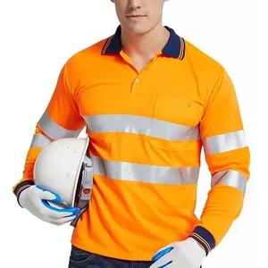 Polo à manches longues haute visibilité pour homme, orange avec bandes réfléchissantes, vêtements de travail - Product Image 3