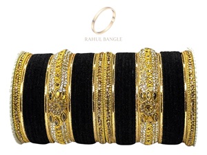 Ensemble de bracelets de mariée en velours noir plaqué or, style punjabi, avec pierres traditionnelles, prix de gros pour femmes - Product Image 3