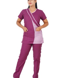 Women's Pink <b>Scrub</b> Set Short Sleeve Top With Pockets Hospital Uniform Woven Polyester Pants - Product Image 2