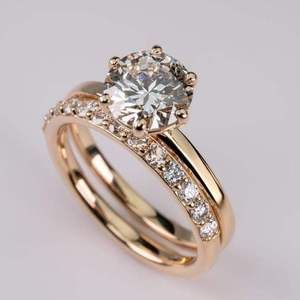 Moissanite Engagement <b>Ring</b> Set Round Brilliant Cut Prong <b>Eternity</b> Band 18K Gold Plated Sterling <b>Silver</b> Trendy Jewelry - Product Image 1