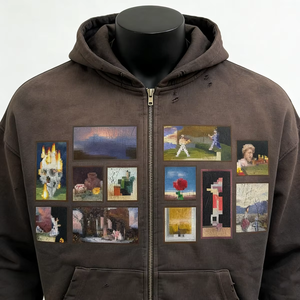 Sudadera con capucha y cremallera de corte holgado, estilo urbano, vintage, de manga larga, ecológica, con estampado de letras personalizado OEM, 100% algodón/poliéster, para invierno - Product Image 2