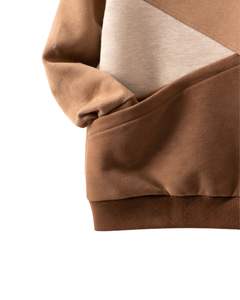 Sweat-shirt en molleton personnalisé pour femme, couleur camel beige clair, blocs de couleurs, coton et polyester, col rond, pull décontracté d'hiver, OEM - Product Image 6